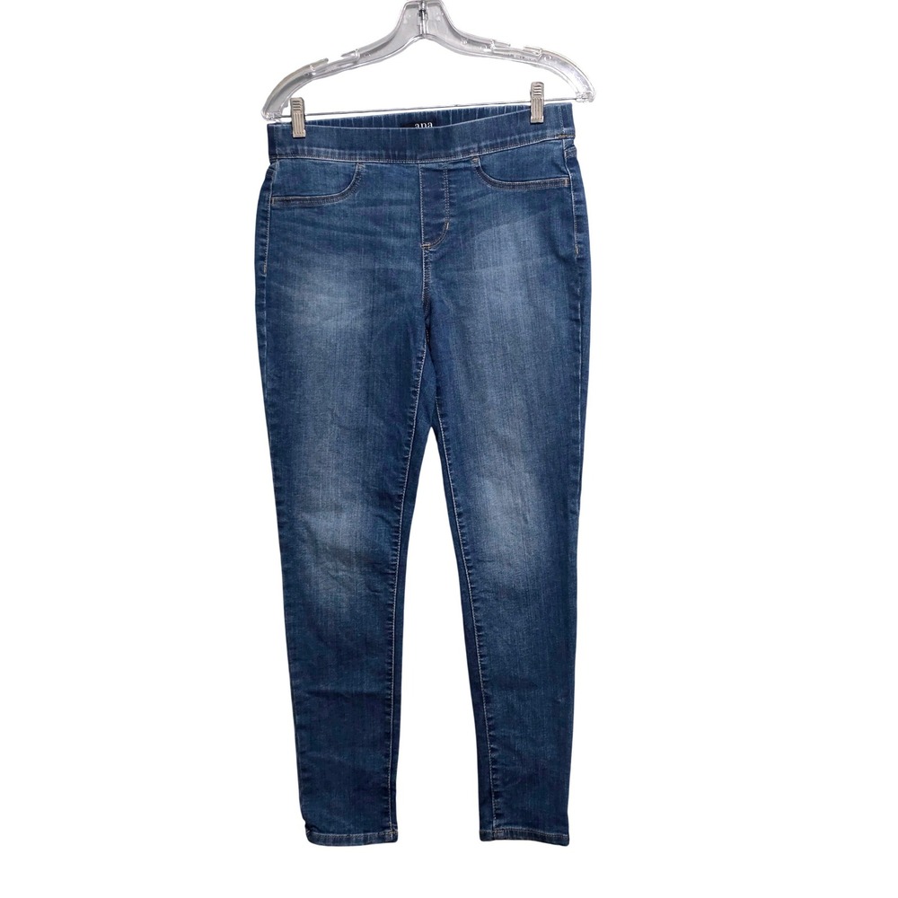 ANA A New Approach Womens Medium Wash Skinny Denim Jeggings Size M Elastic Waist